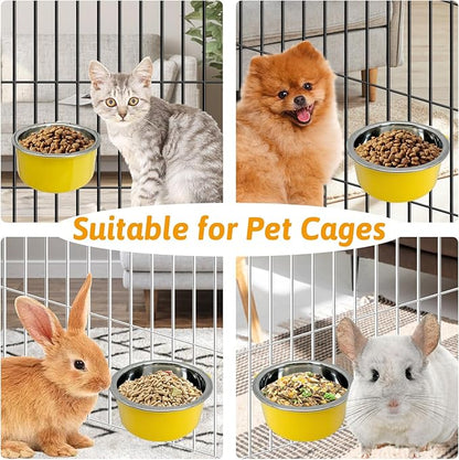 Hamiledyi Crate Dog Bowl Cat - Removable Stainless Steel Hanging No Spill Pet Bowl for Kennels Durable Detachable Design Fits Small Medium Dog Cages (2 Pcs, Yellow