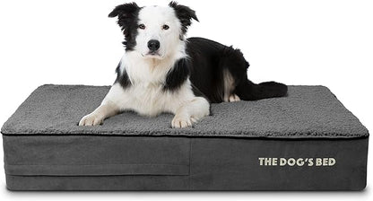 The Dog’s Bed Orthopedic Memory Foam Dog Bed, Large Grey Plush, Pain Relief for Arthritis, Hip & Elbow Dysplasia, Post Surgery, Lameness, Supportive, Calming, Waterproof Washable Cover