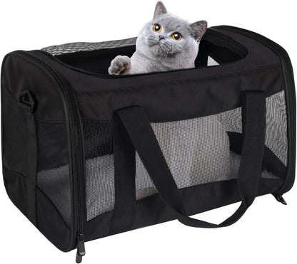Cat Carrying Case - Pet Carrier Airline Approved, Protable and Breathable Pet Travel Carrier Removable Fleece Pad, Collapsible Cat Carrier Dog Carrier for Medium Cats Small Cats Dogs (Small, Black)