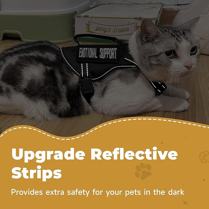Tactical Cat Harness Adjustable Soft Padded Training Walking Esacpe Cat Vest Harness No-Pull Pet Harness Reflective with Easy Control Handle (Black, Leash-L)