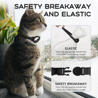 AirTag Cat Collars, Stretchy Collar with Apple AirTag Holder and Bell, Breakaway Ultra Design Elastic GPS Tracking Collars for Cats and Puppies, (7.5-12.5 Inch), Black