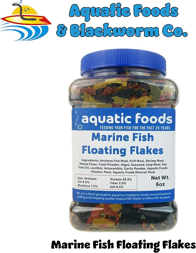 Aquatic Foods Inc. Marine Fish Premium Flakes for All Marine & Tropical Fish. Aquatic Foods Premiun Flakes…6oz Med Jar