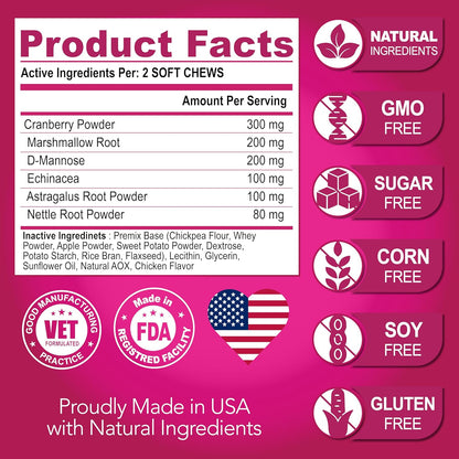 Dog UTI Treatment - Cranberry Supplement for Dogs UTI - Bladder Control - Urinary Tract Infection Treatment Medicine - Cranberry Supplement Vitamins Multivitamin Chews - Made in USA