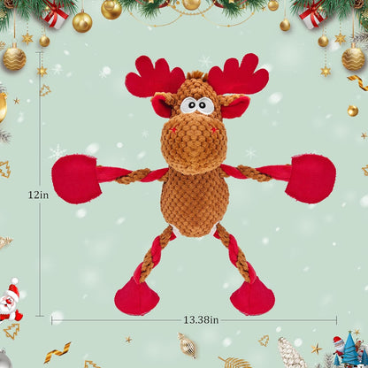 Christmas Squeaky Dog Toys, Stuffed Large Dog Toys to Keep Them Busy, Interactive Plush Chew Toys with Crinkle Paper, Tough Pet Animal Toys for Small Medium Large Dogs (Red Elk)