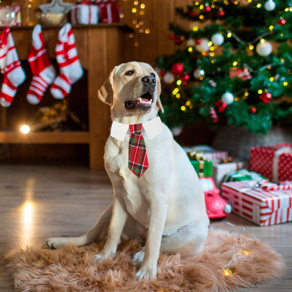 ADOGGYGO Christmas Dog Necktie Tuxedo, Red Plaid Pet Christmas Neck Tie Collar for Small Medium Large Dogs Pets (Large)