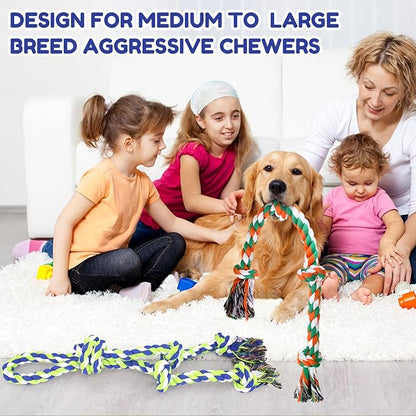 Dog Toys for Aggressive Chewers 2 Pack - Indestructible Natural Cotton Rope Toy, Tough Chew Toys for Medium/Large Breeds, Tug of War Dog Pull Rope Teeth Cleaning, Daily Companionship
