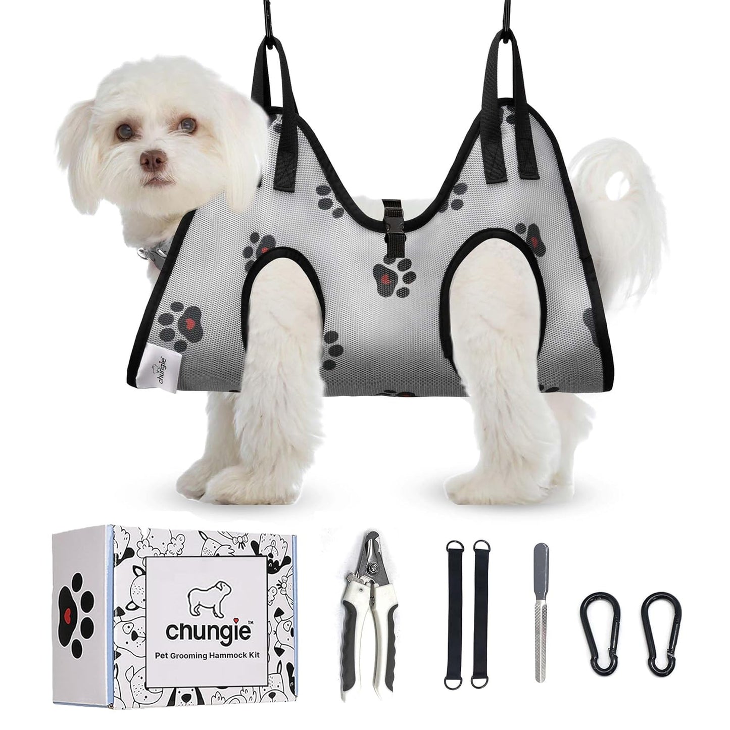 Dog Grooming Hammock for Small Dogs – Pet Restraint for Nail Trimming with Pet Nail Clipper – Dog Sling for Grooming, Pet Hammock for Nail Cutting & Grooming Harness (Legs Spacing: 9-12”)/Max W:30lb)