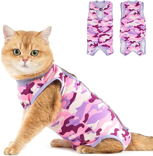 Avont Cat Recovery Suit - Kitten Onesie for Cats After Surgery, Cone of Shame Alternative Surgical Spay Suit for Female Cat, Post-Surgery or Skin Diseases Protection -Purplecamo(M)