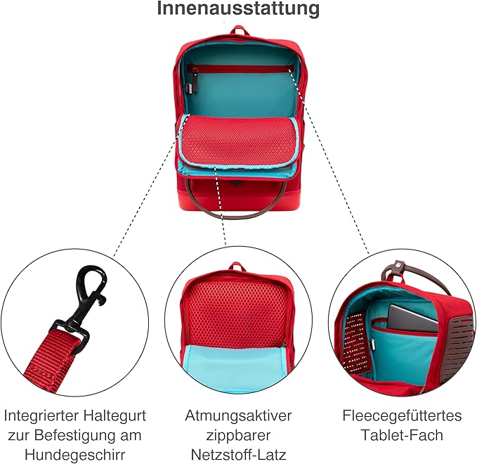 Kurgo Nomad Carrier Backpack - Airline Approved Dog Bag for Travel - Stylish Pet Backpack with Waterproof Bottom - Lightweight for Hiking - Small Breed Dog Carrier with Tablet Sleeve - Red