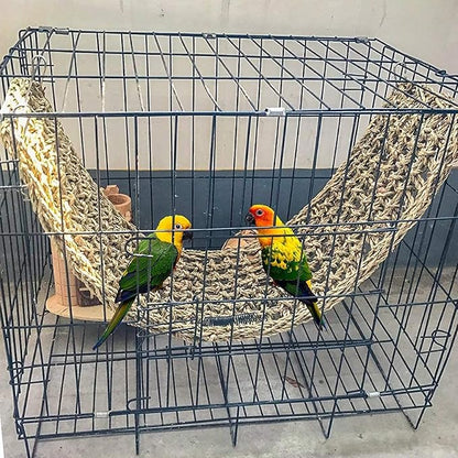 Bird Seagrass Mat,Natural Seagrass Woven Net Bird Foraging Chew Wall Toys Parakeet Hammock Mat with Hooks for Lovebird Cockatiel Conure Budgie,Size 28.3" X 6.7" and 11.81" X 11.81"(2 Pcs)