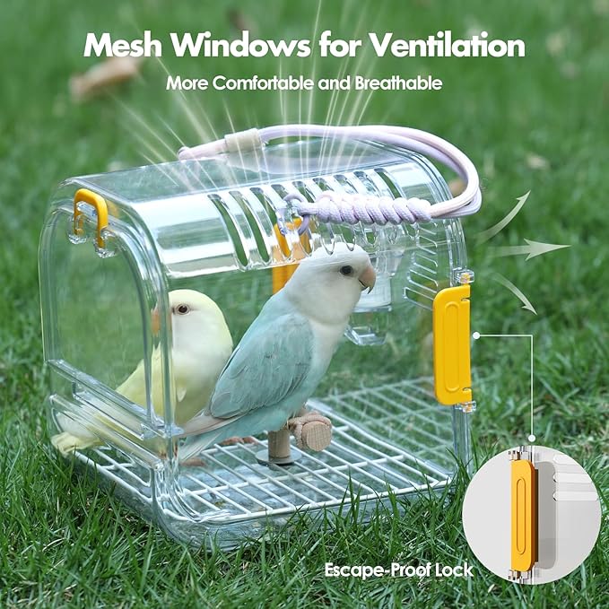 Small Bird Travel Carrier, Portable Bird Cage for Small Bird Parrot Parakeet with Shade Cover and Standing Perch, Lightweight Bird Carry Transport Cage for Vet Visit Shopping and Outdoor Adventure