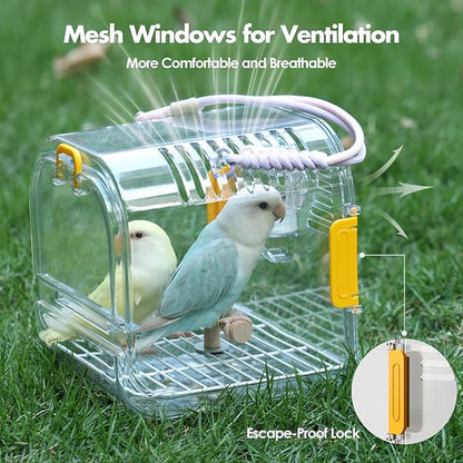Small Bird Travel Carrier, Portable Bird Cage for Small Bird Parrot Parakeet with Shade Cover and Standing Perch, Lightweight Bird Carry Transport Cage for Vet Visit Shopping and Outdoor Adventure
