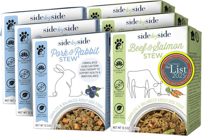 Side by Side Pork & Rabbit | Beef & Salmon Stew - Wet Dog Food & Dog Food Topper for All Breeds - Made with Nutrients & Whole Raw Ingredients - No Artificial Additives or Fillers (12.5 oz, 6-Pack)