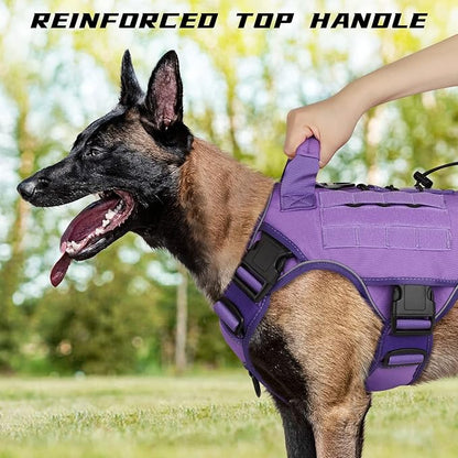 WINGOIN Purple Tactical Dog Harness for Large Dogs, Heavy Duty No Pull Dog Harness with Handle, Adjustable Reflective Military K9 German Shepherd Big Size Dog Vest for Walking, Training, Hunting (L)