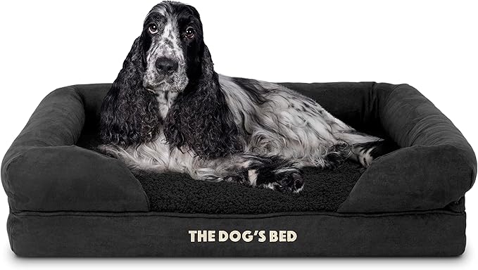 The Dog’s Bed, Medium Black Faux PL, Memory Foam, Pain Relief: Arthritis, Hip & Elbow Dysplasia, Post Surgery, Lameness, Supportive, Calming, Washable Cover