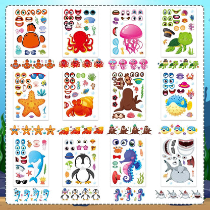 48 Sheets Ocean Stickers for Kids, Make Your Own Sea Animal Mix and Match Sticker Sheets, Make a Face Sticker, Summer Stickers for Kids 3-5 Birthday Party Favor, Teacher Reward