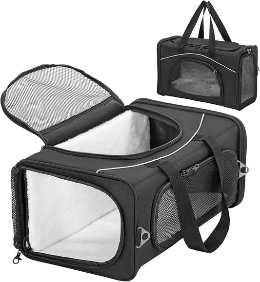 ‌Petsfit Airline Approved Pet Carrier for Small Dogs & Cats, 18x8x11 TSA Approved Carrier, with Removable Dual-Sided Padding (2-Way Placement) - Fits Under Most Airplane Seats, Escape Proof (Black)