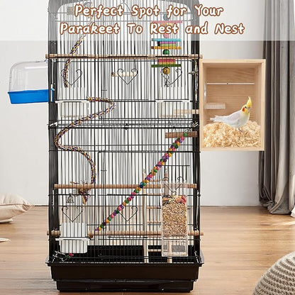 Parakeet Nesting Box Transparent Design, Natural Wood Bird Nest Breeding Box with Perch, Acrylic Bird House for Cage Bird Nesting Box for Small Cockatiel Lovebirds Finch Parrot Canary L