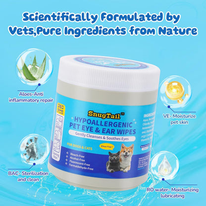 Pet Eye Wipes for Dogs & Cats – 240 Pcs Unscented Tear Stain Remover Wipes,Gentle Cleaning for Eye Discharge, Crust & Debris,Safe for Face, Wrinkles & Grooming,Hypoallergenic Dog & Cat Eye Wipes