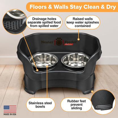 Neater Pet Brands Neater Feeder Deluxe Mess Proof Dog Bowls Elevated for Medium Dogs 19-40 lbs, Made in USA, No Spill Raised Dog Food Bowl Stand Feeding Station, Food and Water Bowl Set, Black