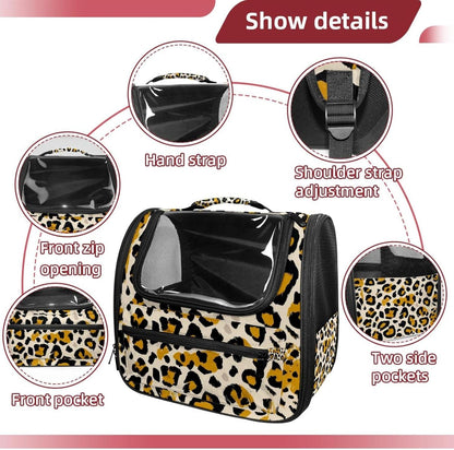 Modern Classic Leopard Print Pet Carrier for Dogs and Cats Soft Travel Kennel, Portable Foldable Bag