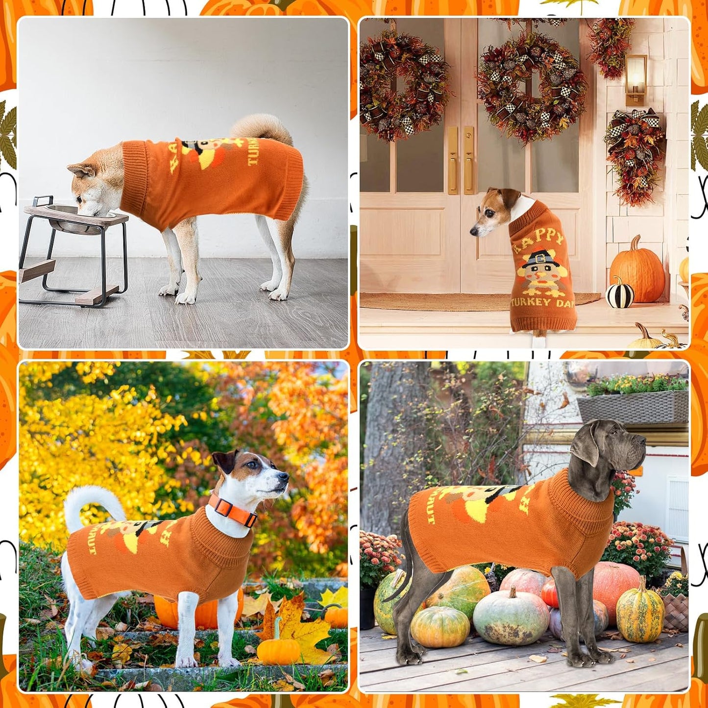 Thanksgiving Dog Turkey Sweaters Pullover Knitwear,Thick Warm Pet Knitted Clothes, Fall Turtleneck Dog Sweaters for Medium Large Dogs Girl Boy Pet Outfits Sweatshirt for Cold Weather 2XL