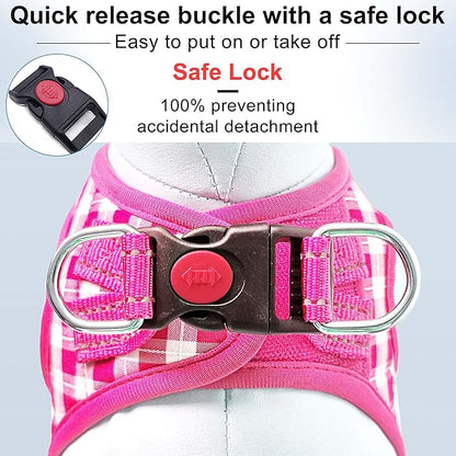 Dog Harness Step-in Breathable Puppy Cat Dog Vest Harnesses for Small Medium Dogs Pink Checkered