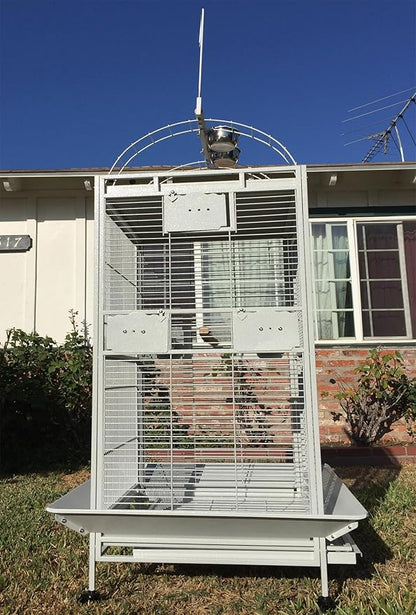 White Extra Large 28"x22"x65"H Double Ladders Open Play Top Wrought Iron Bird Parrot Parttot Finch Macaw Cockatoo Cage, Include Seed Guard and Toy Hook