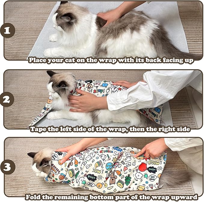 21.7" Cat Grooming Wrap, Cat Wrap for Cutting Nails, Medicine, Teeth Brushing & Ear Cleaning, Cat Nail Trimming Restraint, Self-Adhering Cat Swaddle Wrap, Anti-Scratch Anti-Escape M(Within 6lbs)
