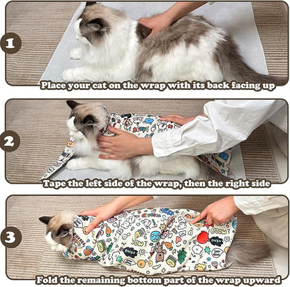 21.7" Cat Grooming Wrap, Cat Wrap for Cutting Nails, Medicine, Teeth Brushing & Ear Cleaning, Cat Nail Trimming Restraint, Self-Adhering Cat Swaddle Wrap, Anti-Scratch Anti-Escape M(Within 6lbs)