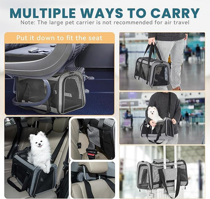 Petsfit Cat Carrier Small Dog Carrier, Lightweight Portable Soft Pet Carrier for Large and Medium Cats, 5-Sided Breathable Mesh, Escape Proof and Auto-Safe, Sturdy Structure