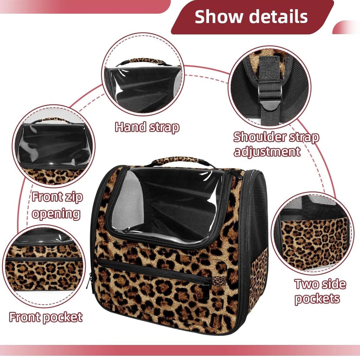 Dog Carrier Backpack for Small Pets - Cat & Dog Backpack for Hiking, Camping or Travel, Brown Leopard Print (1)