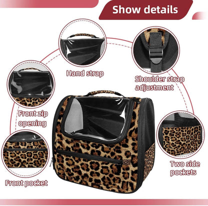 Dog Carrier Backpack for Small Pets - Cat & Dog Backpack for Hiking, Camping or Travel, Brown Leopard Print (1)