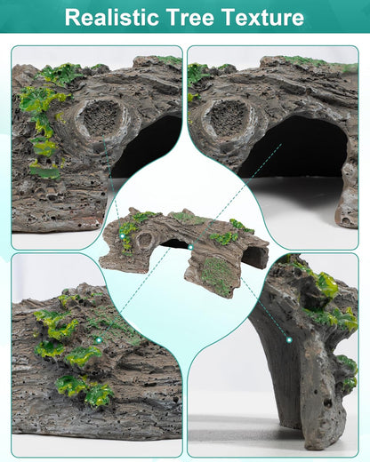 TRUVIC Fish Tank Decorations - Aquarium Cave Decor, Resin Hollow Tree Trunk Reptile Hide & Betta Log Hideout for 20 Gallon Tank, Fish Accessories Shelter Cave