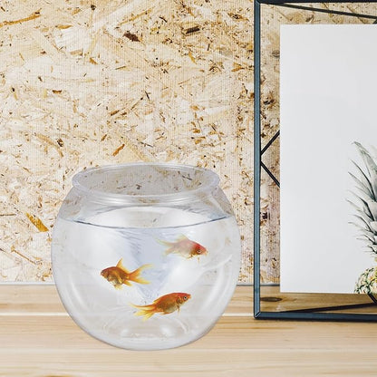 POPETPOP Small Fish Tank Goldfish Bowl - Transparent Plastic Round Bowl - Aquarium Terrarium Hydroponic Planter Fish Bowl for Centerpieces Goldfish Tank Desk Bookcase Decorations