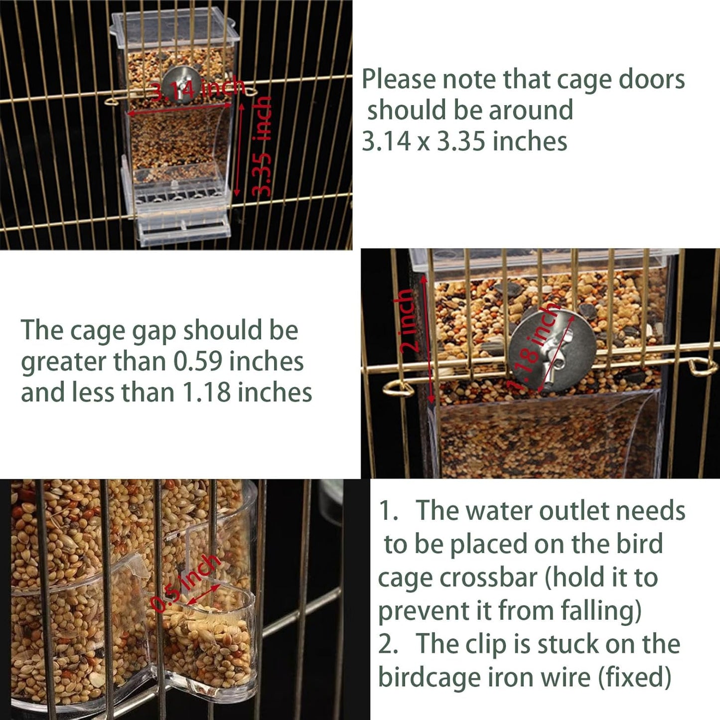 No Mess Bird Feeder Water Dispenser Set, Automatic Transparent Parrot Feeder Acrylic Parrot Food Container Drinker Cage Accessories for Small Birds Parakeet Canary Finch Cockatiel Lovebirds