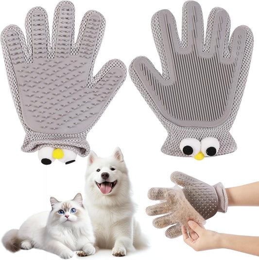 Pet Grooming Gloves Suitable for Long- and Short-Haired Dogs and Cats. Double-Sided, Two-in-One, Pet Hair Removal Gloves for Depilating and Massaging Cats and Dogs. Upgraded Five-Finger Design.