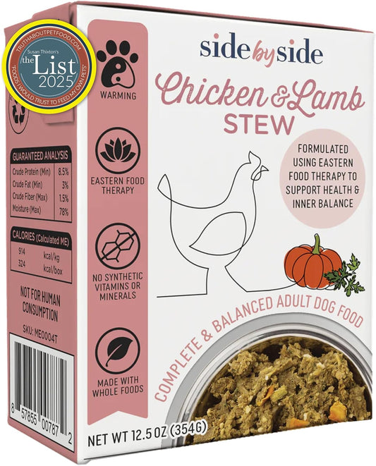 Side by Side Chicken & Lamb Stew - Warming Wet Dog Food & Dog Food Topper for All Breeds - Made with Nutrients & Whole Raw Ingredients - No Artificial Additives or Fillers - (12.5 oz, 12-Pack)