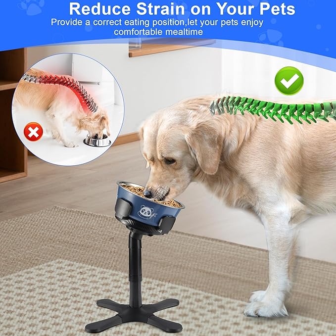 Dog Bowls Elevated Adjustable Stand, Raised Bowl with 3 Heights & Tilted Feeding Stand, Compatible with Various Bowls, for Medium & Large Breeds (1 Pack) Black