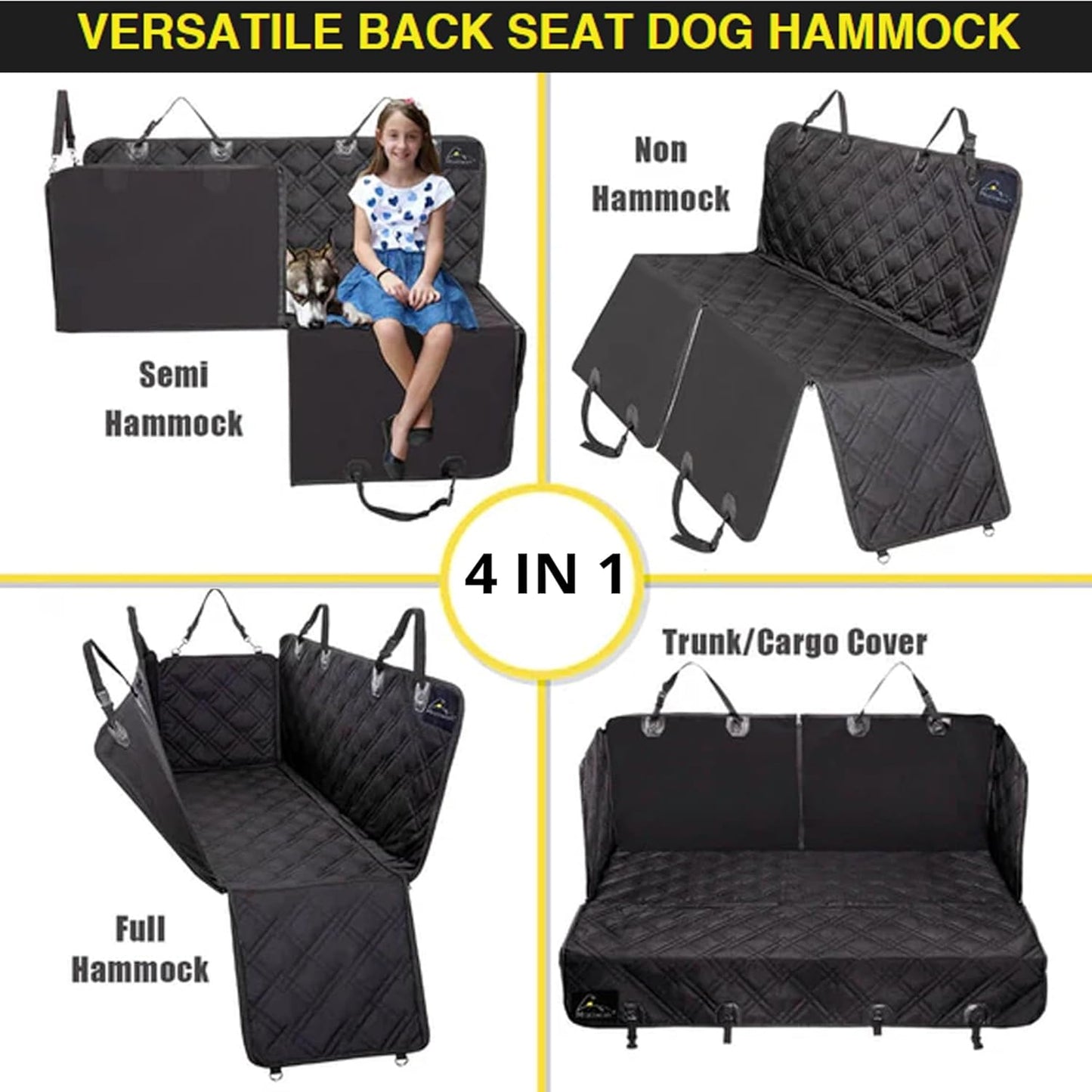 Meadowlark Dog Car Seat Cover, X-Large Heavy Duty Pet Seat Cover for Back Seat, Extra Padded Non-Slip Dog Hammock, Water-Resistant Back Seat Protector for Cars Trucks and SUVs (64” W x 60" L)