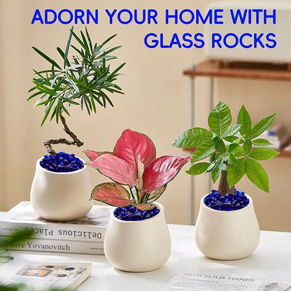 Colorful Glass Stones, 1 LB Fish Tank Gravel, Small Irregular Rainbow Aquarium Gravel for Aquarium Decorations and Turtle Tank , Sea Glass Beads Crystals for Fish Bowl, Vase Filler,Cobalt Blue