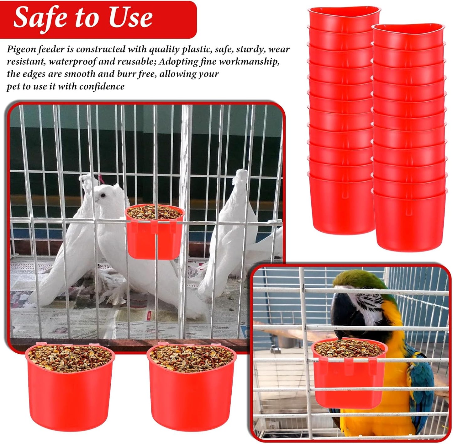60 Pieces Cage Cups Birds Hanging Feeders Seed Bowl 8 oz Plastic Chicken Feeder Water Bowl Hanging Chicken Waterer Feeding Watering Dish Coop Cups for Gamefowl Parrot Parakeet Poultry(Red)