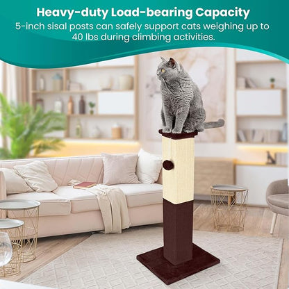 Cat Scratching Post, 32 Inch Cat Scratching Post for Large Cats, Cat Scratcher with Nature Sisal, Cat Scratch Post for Indoor Large Cats and Kitten, Brown