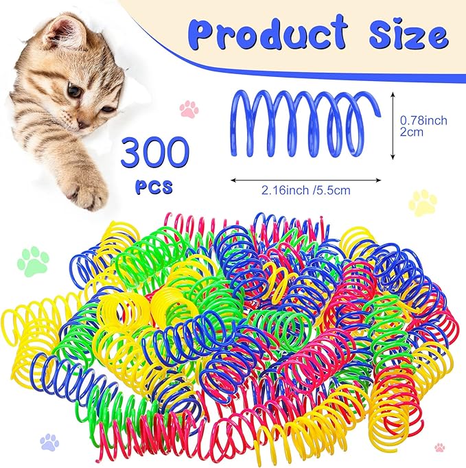 Yunsailing 300 Pcs Cat Spring Toy Cat Spiral Toys Interactive for Indoor Colorful Plastic Springs Coil for Kitten Hunting Swatting Biting