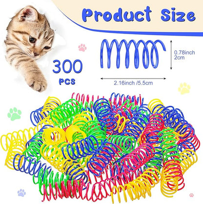 Yunsailing 300 Pcs Cat Spring Toy Cat Spiral Toys Interactive for Indoor Colorful Plastic Springs Coil for Kitten Hunting Swatting Biting
