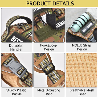 PET MARVEL Tactical Dog Harness for Large Size, No Pull Military Dog Vest with Easy Control Handle, Molle Hoop & Loop, Adjustable Reflective Reinforced Stich for Walking Training, Camouflage
