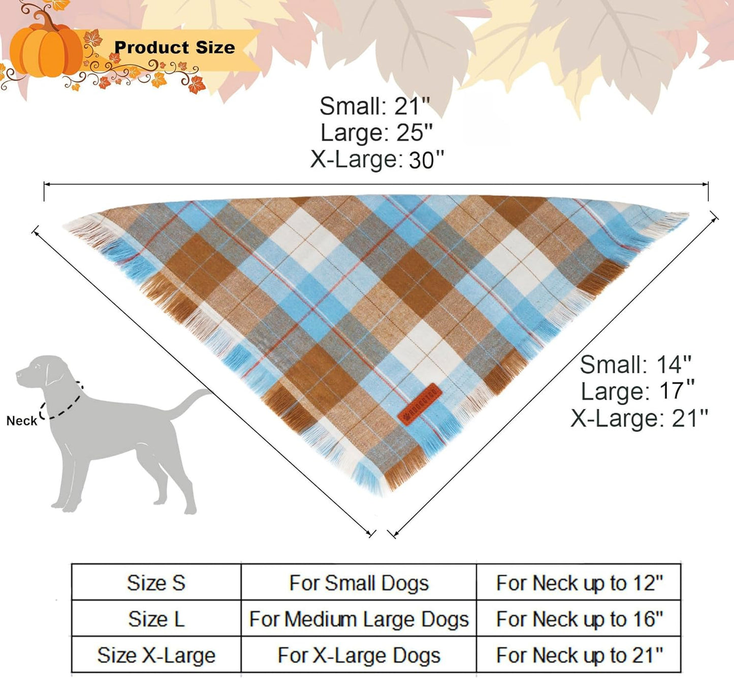 ADOGGYGO Fall Dog Bandanas with Tassels Edges, Stylish Plaid Pet Halloween Thanksgiving Scarf Bib, Orange Plaid Fall Bandanas for Small Dogs Pets (Small)