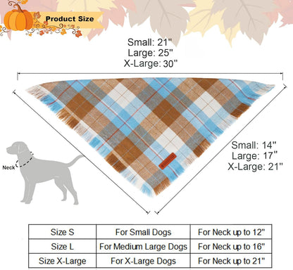 ADOGGYGO Fall Dog Bandanas with Tassels Edges, Stylish Plaid Pet Halloween Thanksgiving Scarf Bib, Orange Plaid Fall Bandanas for Medium Large Dogs Pets (Large)