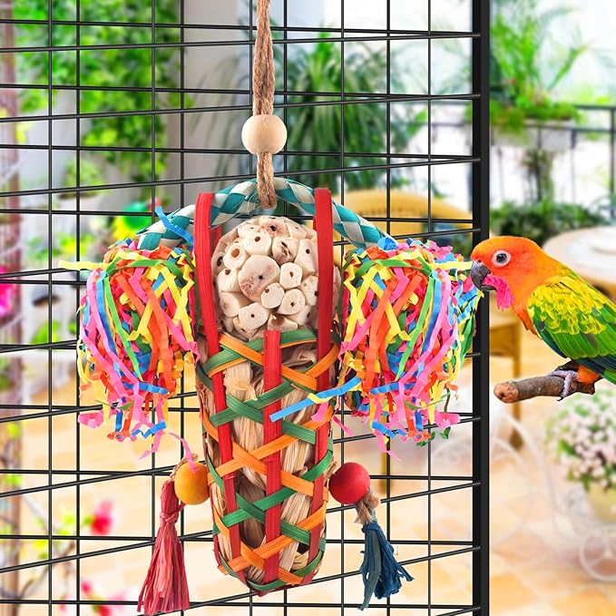 KATUMO Bird Toys Parakeet Toy Cockatiel Shredding Chew Conure Foraging Sola Enrichment for Conure Cockatiel Parakeet Lovebird Small to Medium Birds (2 Pcs)