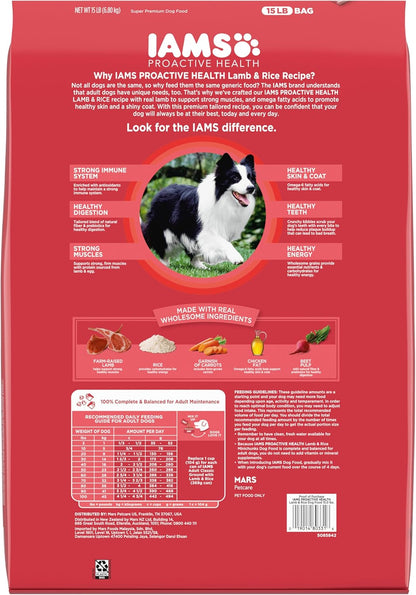 IAMS Proactive Health Minichunks Adult Dry Dog Food with Lamb & Rice, 15 lb. Bag